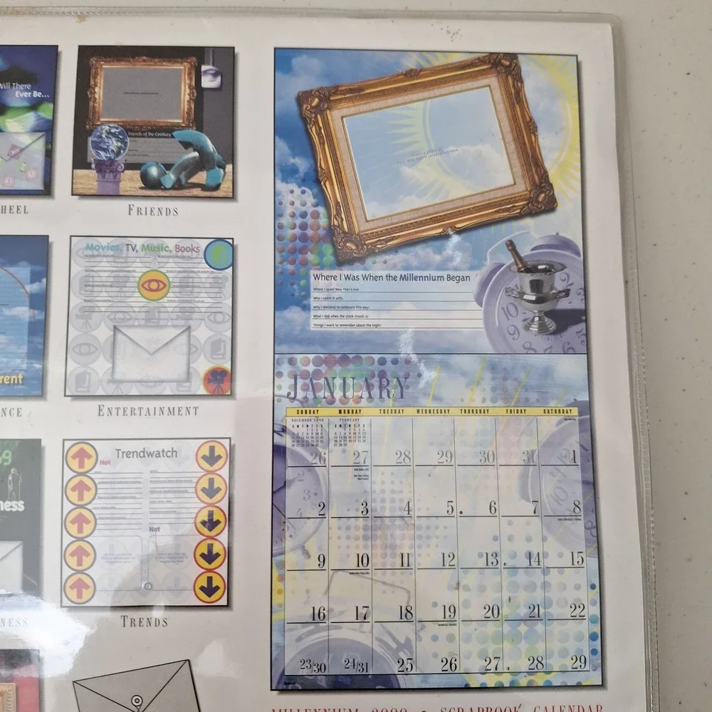 Vintage Y2K Millenium Year 2000 12 Month Scrapbook Wall Calendar 12